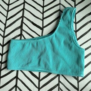 NWT Lulus Size L Just Coasting Blue Ribbed One-Shoulder Bikini Top